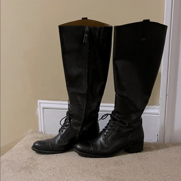 Joan & David Dark Brown Knee-High Lace-Up Boots - Picture 1 of 4